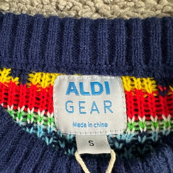 Aldis Christmas Sweater Mens S Blue 2023 Limited Fair Isle Acrylic Pullover NEW - Picture 5 of 11